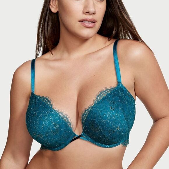 Victorias Secret Very Sexy Bombshell Add-2-Cups Lace Shimmer Push Up bra blue - Picture 1 of 6